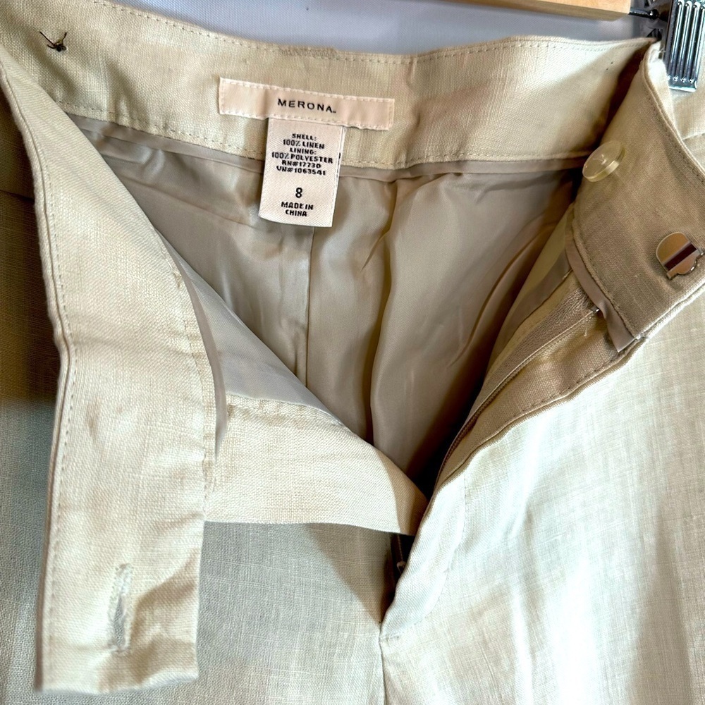 Merona Womens 100% Linen Pants Wide Leg Lined Size 8 Career Business Casual Tan - Picture 5 of 13